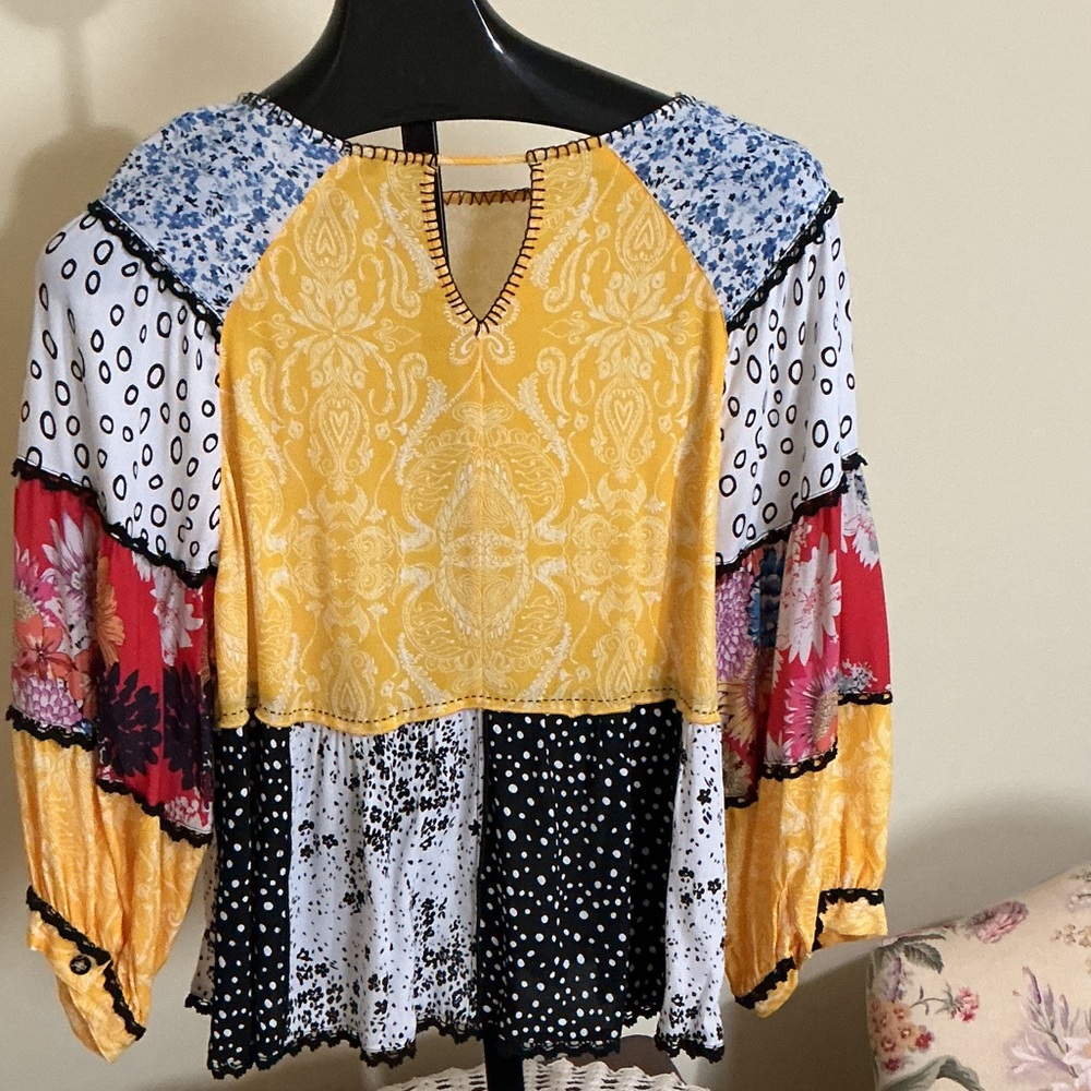 John Mark Multicolor Patchwork Blouse - image 2